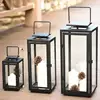 Modern Simple Square Shape Black Iron Candle Lantern Candle Lamp with Handle for Home / Hotel / Wedding Decor