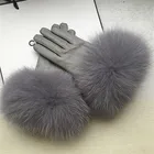 Winter Warm Fox Fur Leather mittens/ Women's Fox Fur Leather Gloves