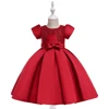 Evening Puffy Dress with Pearl Infant Lace Flower Knee Dress 3-12 Years old Girl Dress in Red Color for Party L5073