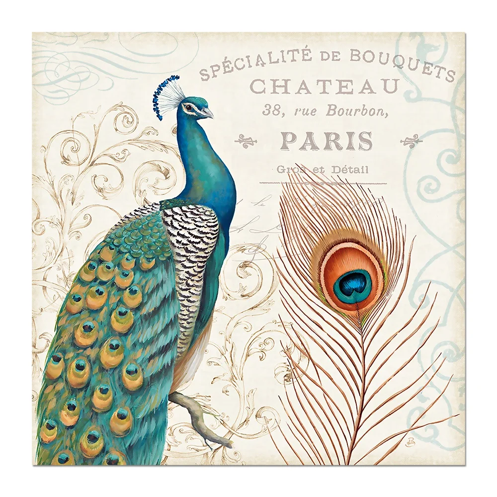 hotel decor animal proud colorful canvas wall painting peacock