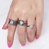 Silver Plated Ring Jewelry Sets Antique Silver Rhinestone Ring Sets Three Finger Ring