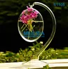 Flat decorative round clear glass vase for flower