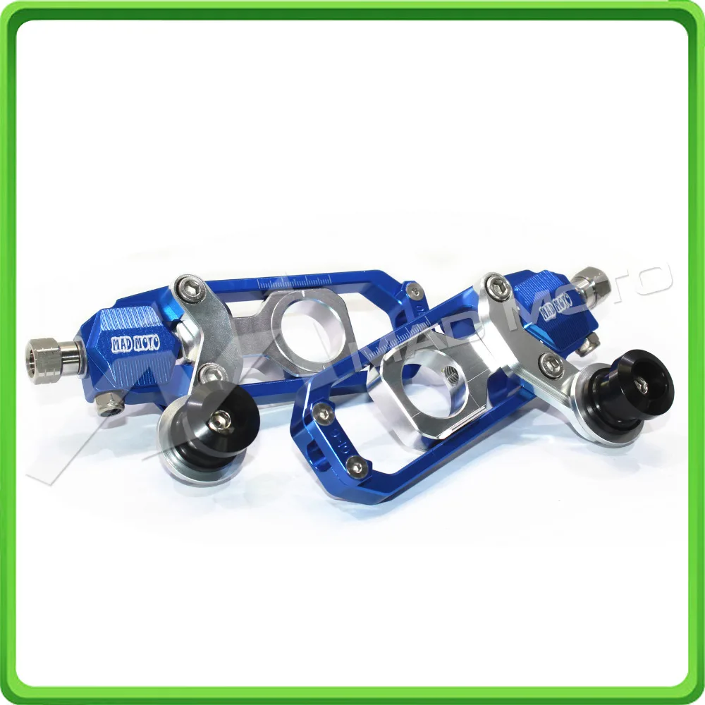Motorcycle Chain Tensioner Adjuster with paddock bobbins fit for HONDA CBR 1000 RR CBR1000RR 2004 2005 2006 2007 Blue & Silver (6)