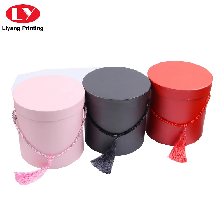 fancy cardboard paper round cylinder packaging box with handle