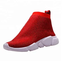 2018 latest ladies Rubber Sole Knitting Customized diamonds shoes Casual popular women sneakers