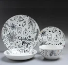 Linyi Jingshi 16pcs dinner set ceramic porcelain dinnerware set with gold decal for Christmas