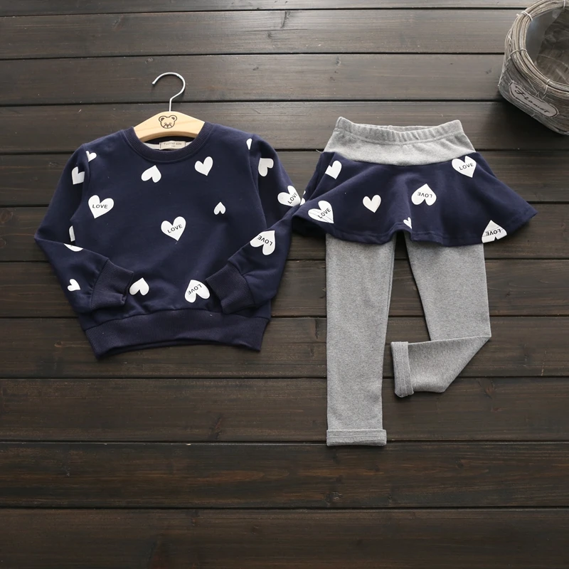 Kids Love Heart T Shirt Tops + Pantskirt 2PCS Suit 3