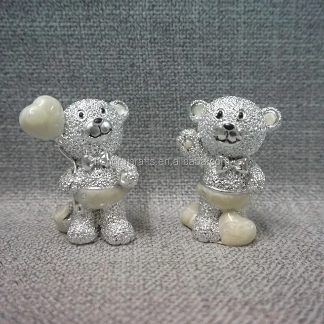 polyresin shiny silver lovely bear standing for baby shower