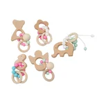 New Custom Teething Chew Toy Baby Beech Wood Wooden Teether Toy With Color Silicone Beads