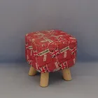 Pine retro upholstered square ottoman foot stool/fabric padded feet stool with 4 leg stands soft cushion sessel