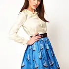 Scallop collar gold color silk crepe women long sleeve blouse