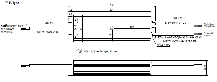 Constant Current Triac Dimmable LED Driver HLG-185H-C1400B Meanwell 1400mA Street Lighting LED Driver