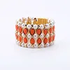 Multi Rows Orange Charm Beaded Magnetic Buckle Bracelet Chunky White Simulated Pearl Cuff Bracelet for Women