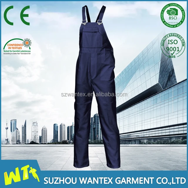 navy cotton suspender pants for worker suspender trousers