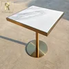 popular modern marble top gold stainless steel base square talking table cafe coffee dining table
