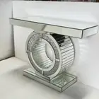 Sparkly Crushed Diamond Round Hotel Mirrored Console Table Living Room Furniture