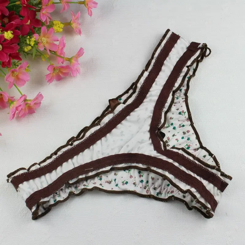 Stock Summer style Green flower Comfortable Green flower print cotton Sey G String Women cotton Low Waist Thongs Underwear Brief