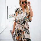 Summer Printed Flower Beach Dress Women Kaftan Bikini Cover Up Beachwear