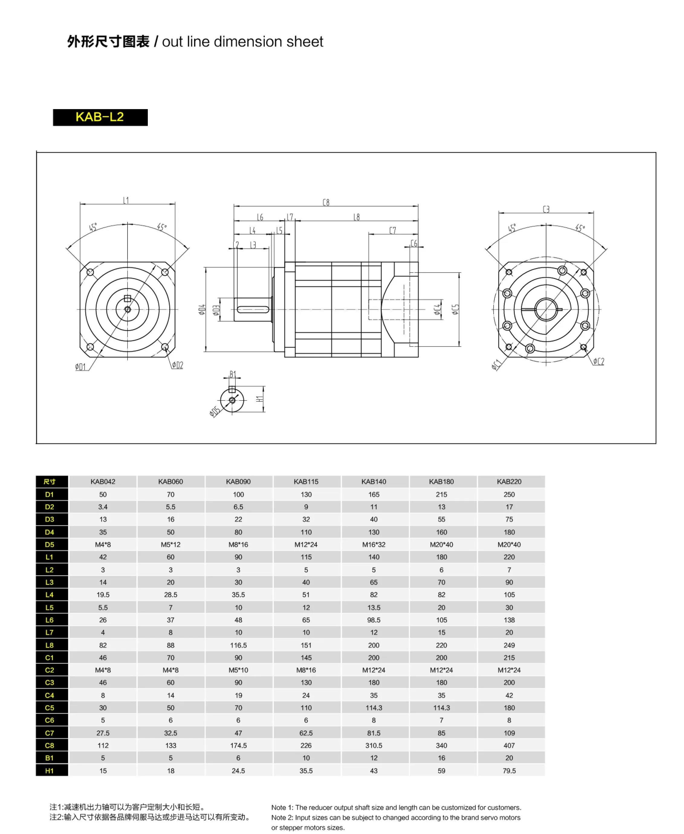 KAB115 15-100 ratio 115 size frame planetary gearbox 1:30 ratio speed reducer gearbox