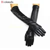 Long sheepskin gloves women's fashion zipper velvet lining warm ladies over elbow long leather gloves
