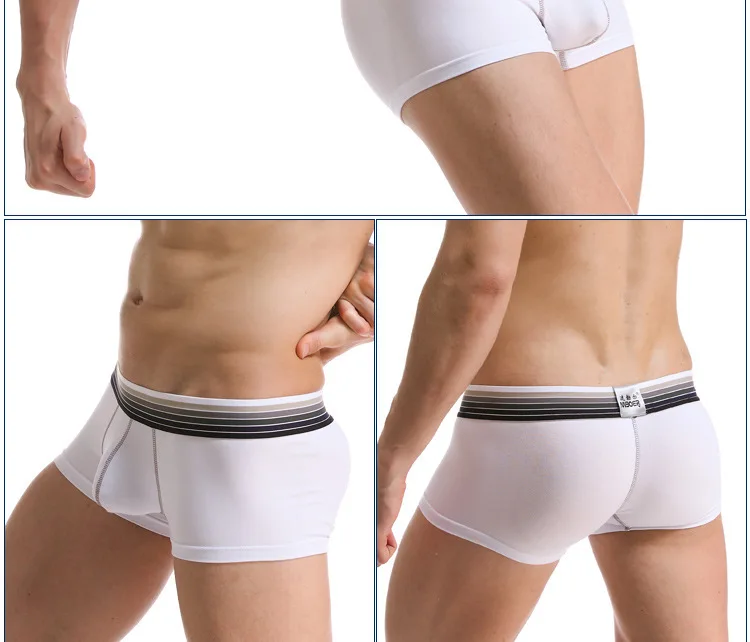 Custom Men's cotton casual boer shorts pouch enhancing underwear fashion color gradient belt underpants men's fleible boer