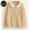 2014 hot sell wholesale high quality hollow cotton long sleeve cute collar cardigan