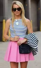 Ladies polycotton navy blue and white stripes leisure sleeveless crop top shirt