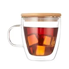 Glass coffee cup with lid double wall custom logo coffee cup glass
