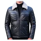 Best supplier lamb leather winter black waterproof mens down jacket with hood