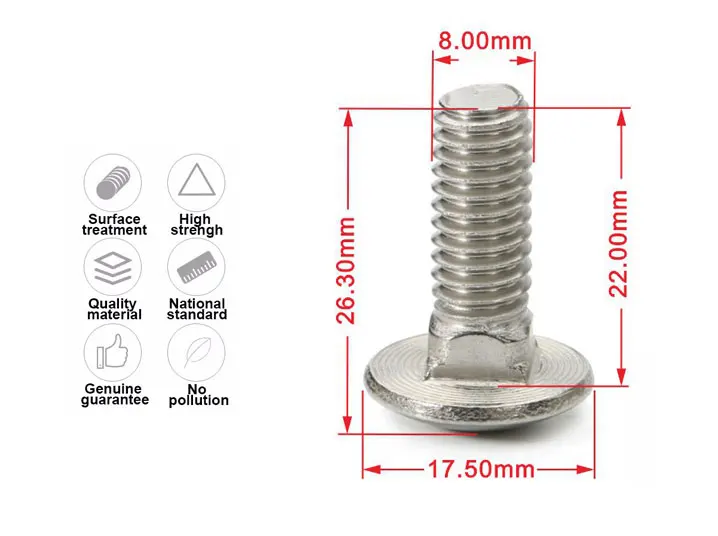 Stainless Steel 316 304 Carriage Bolt M6 To M8 DIN603 Blots