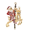 Contemporary Jewelry Alloy Pave Rhinestone Brooch With Santa Claus Christmas Deer