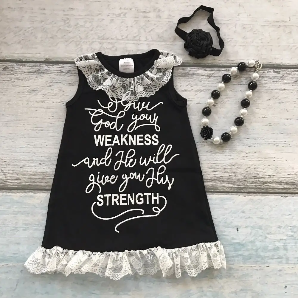 new baby girls clothing black cotton knee-length straight boutique his strength lace dress weakness with match accessories