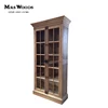 french style antique oak wooden bookshelf, glass display cabinet