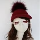 Top Fur Ball Design Wool Felt Women Hat/ Fashion Caps For Lovely Girls With Real Raccoon Fur Pom Poms
