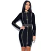 Party club wear mental decorated long sleeve Black bandage dress