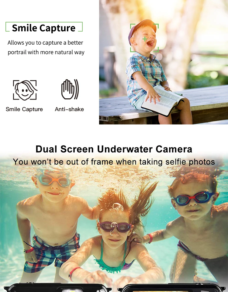 Underwater Digital Camera Full HD Dual Screen Action Camera Video Recorder Selfie Camera