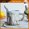 8oz Bark Style Mug Cup Set With Saucer And Spoon