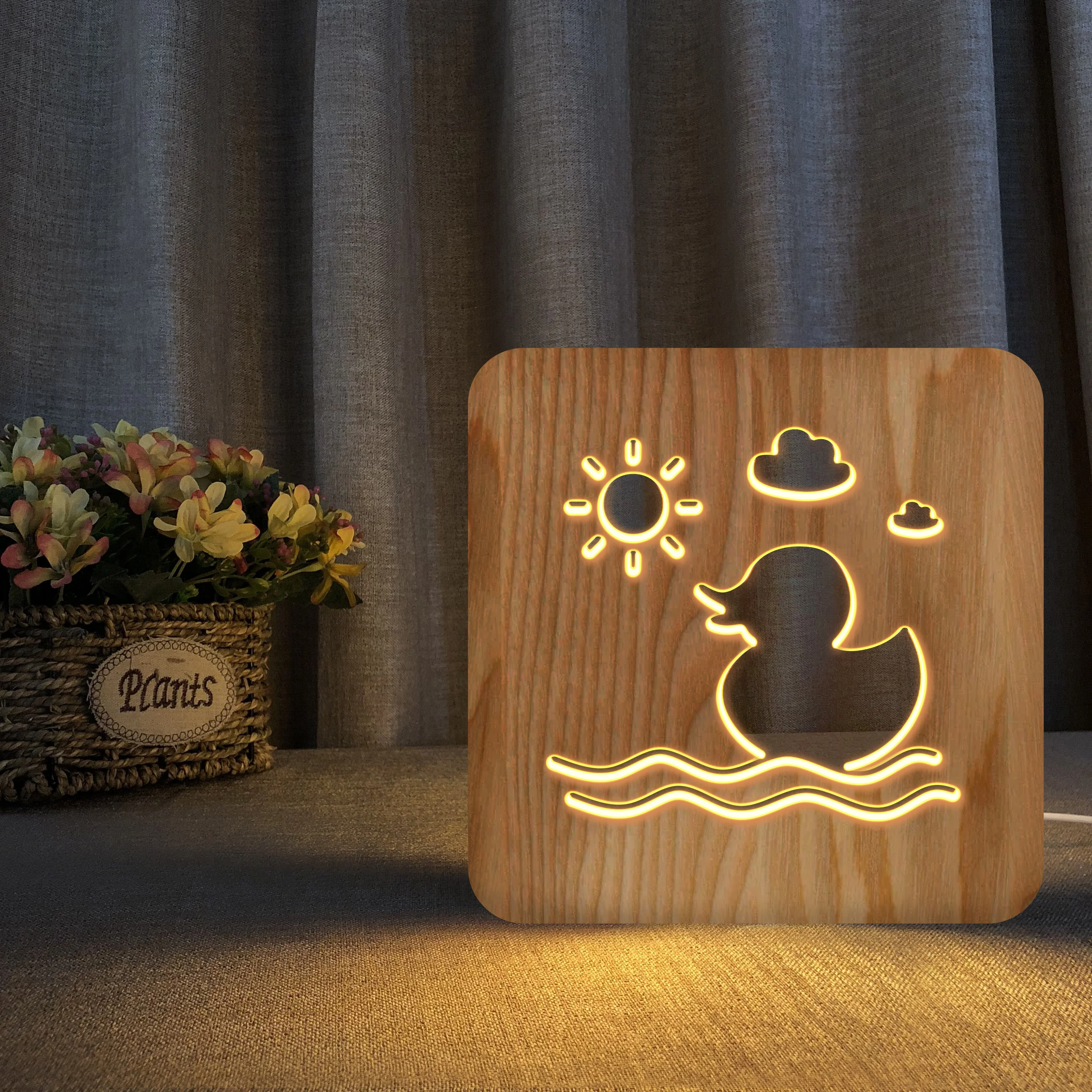 custom engraved acrylic kids 3d decor wooden led table night