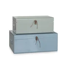 set of 2 vintage style metal storage trunk with leather rope buckle