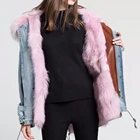 women Real Fox fur lined lady denim jacket coat rabbit fur Warm winter real fur parka