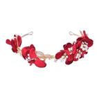 Bridal Wine Red Flower Pearls Headband Headdress Jewelry Wedding Gold Leaf Hair Accessories Jewelry Women Crown tiara