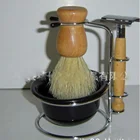 Men Shaving Gift Set Double Edge Safety Razor boar hair Brush Stand and Bowl Wood Handle Shaving Brush Set