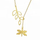 Fashion Cute Dragonfly Leaf silver long necklace