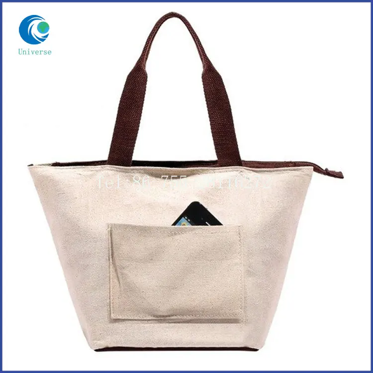 Zipper Top Canvas Recycle Shopping Tote Bag With Outside Pocket - Buy Recycle Shopping Tote Bag ...