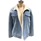 Spring Autumn Winter Women lambs wool jean Coat Long Sleeves Warm Jeans Coat Outwear fur Denim Jacket