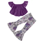 2019 new fashion girls 2 pcs outfits off shoulder top+big ruffle pant toddler girl clothing set
