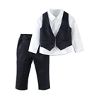 Mudkingdom baby boy's clothing wholesale cotton spring autumn kid vest trousers and shirt 3pcs boutique sets