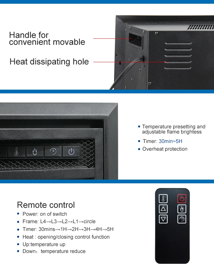 Professional design tempered glass good quality embedded electric fireplace