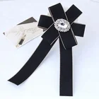 New Brooches Wedding Blue Ribbon Fabric brooch with big Crystal Bow Brooch pin for women shirt clothing
