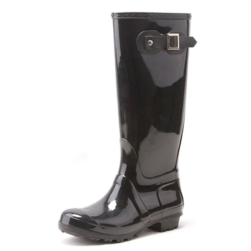 glossy black rain boots